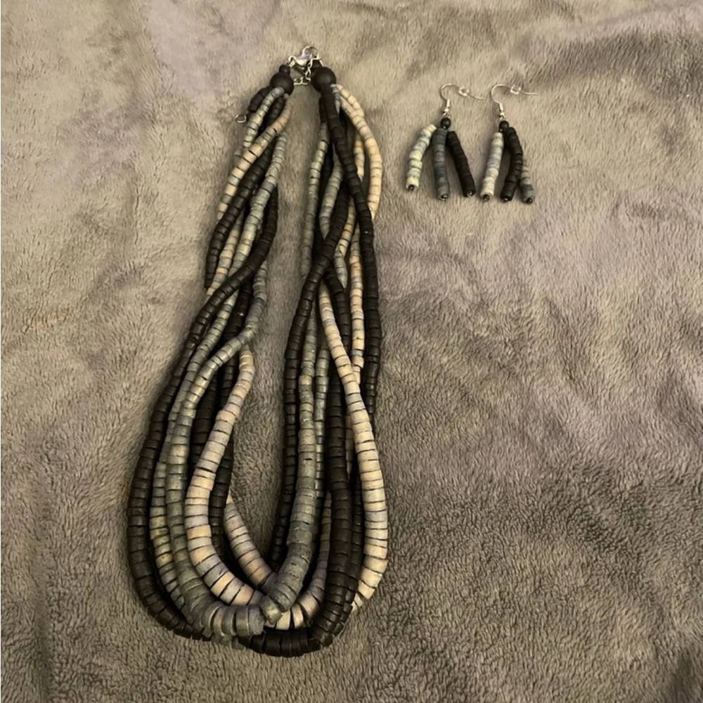 Painted Wooden Beads in Black & Grays Women Jewelry